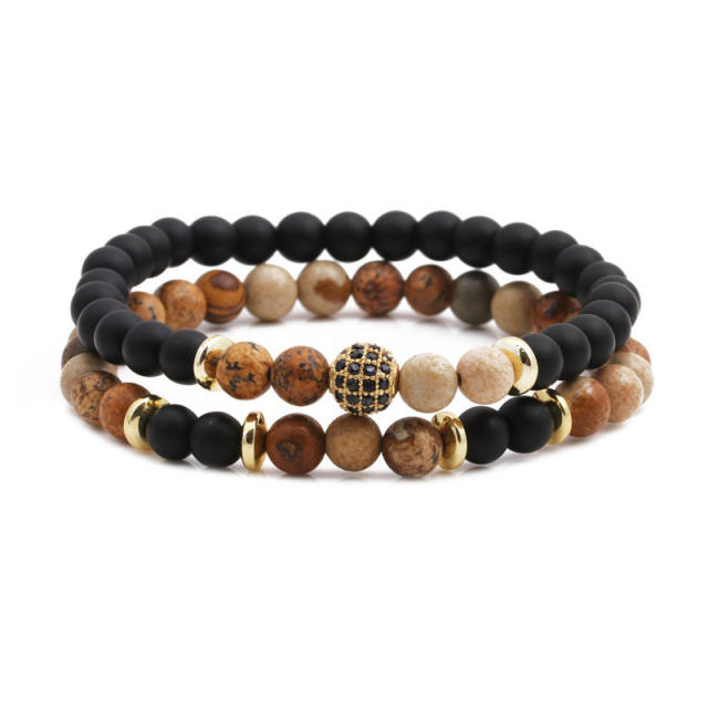 6mm 8mm tiger ey beaded two layer distance bracelet