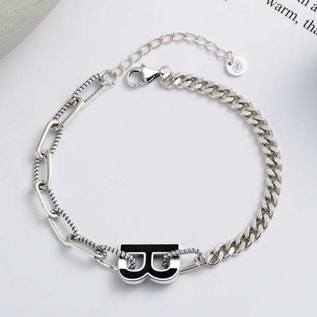 Letter B S925 sterling silver chain bracelet