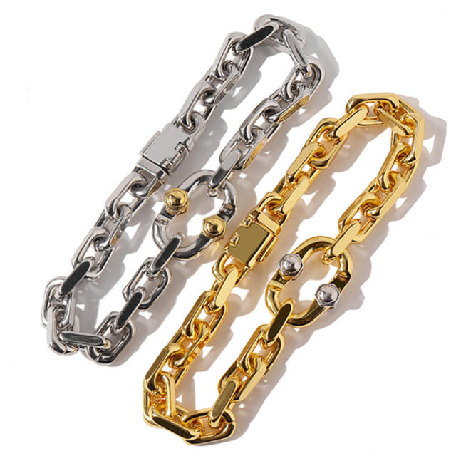 exaggerated rough neutral punk gold silver contrast color chain bracelet