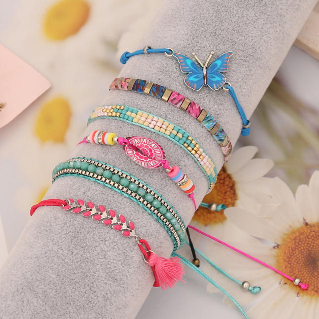 Boho braided butterfly shell bracelet
