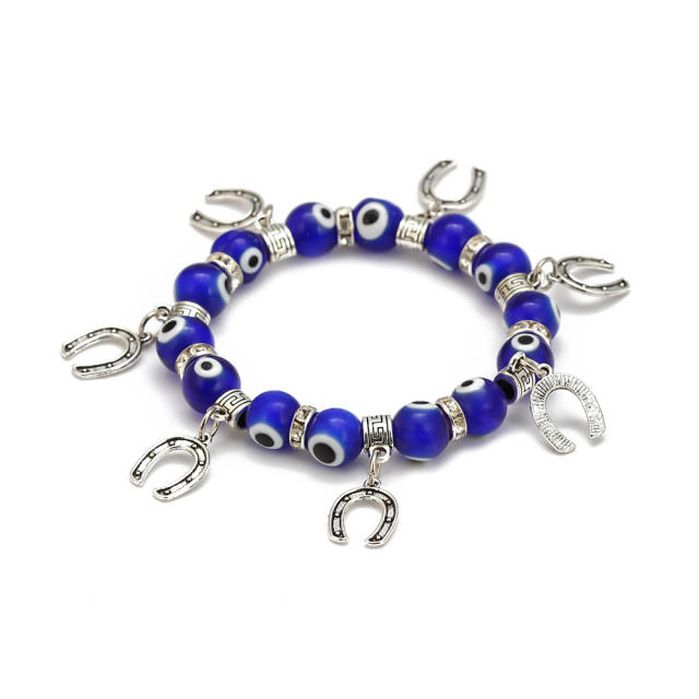 Glass crystal beads evil eye elastic bracelet