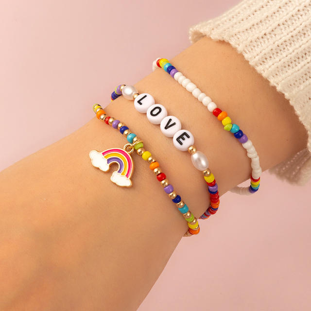 Boho color beads love letter 3pcs bracelet set