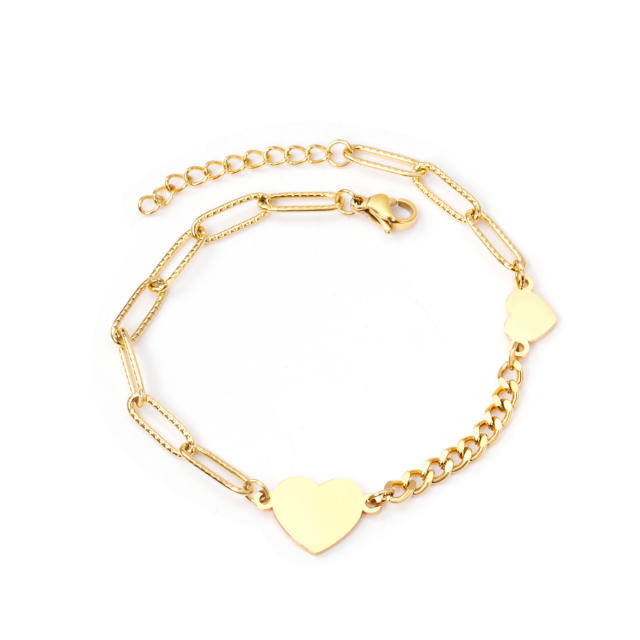 INS stainless steel paperclip chain heart bracelet