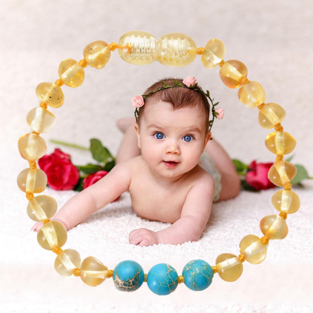 Natural amber beads bracelet baby teething gift 15cm