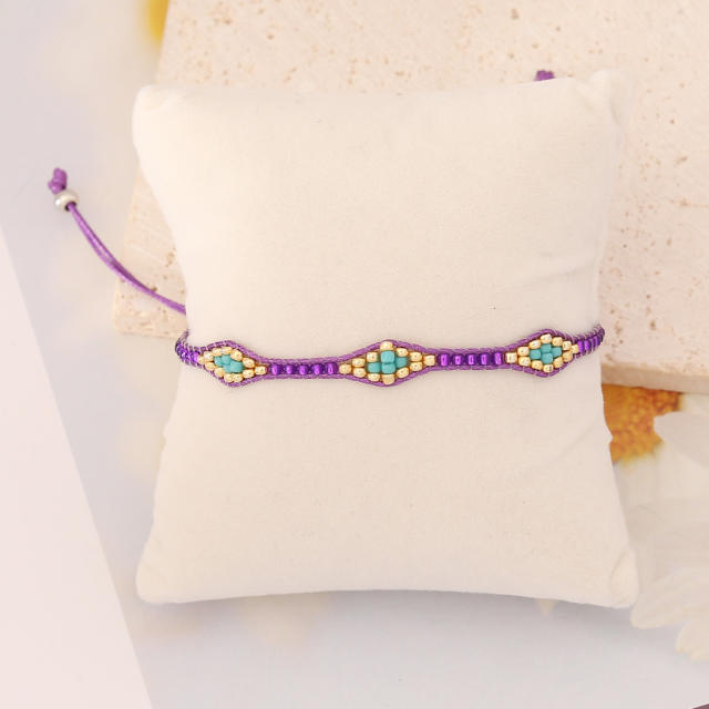Purple color heishi beads seed beads braided bracelet