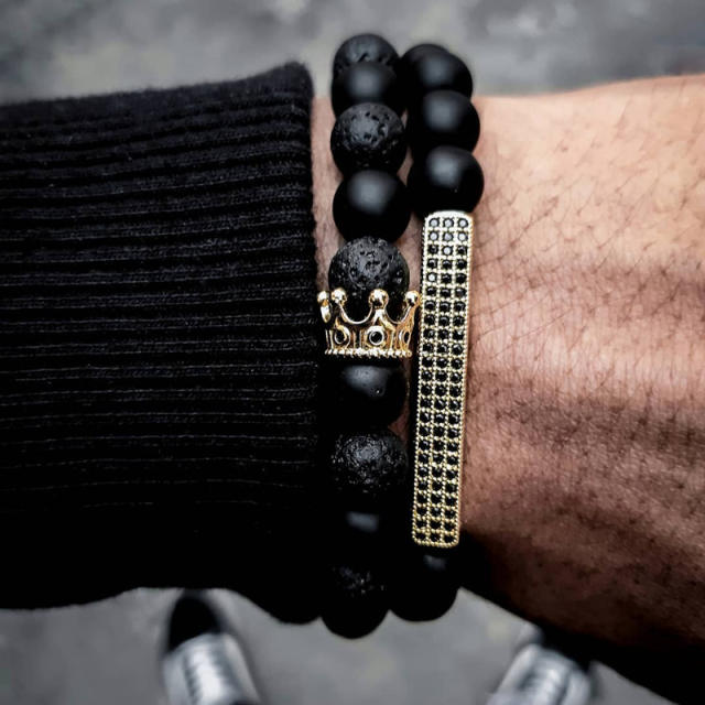 Vintage black color beaded bracelet set for Men