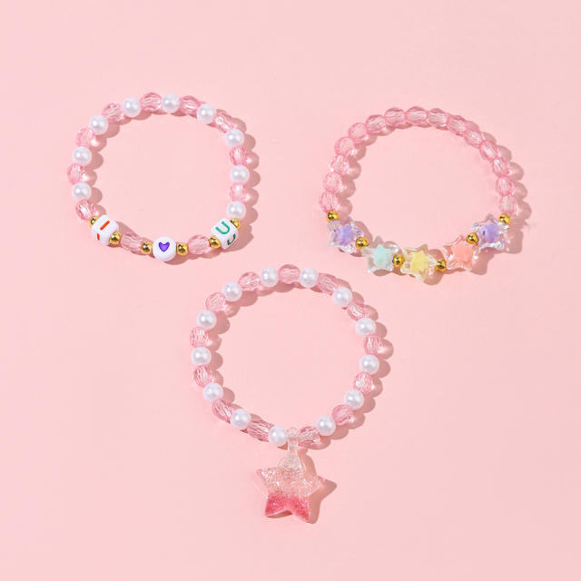 Sweet star color beads bracelet set for kids