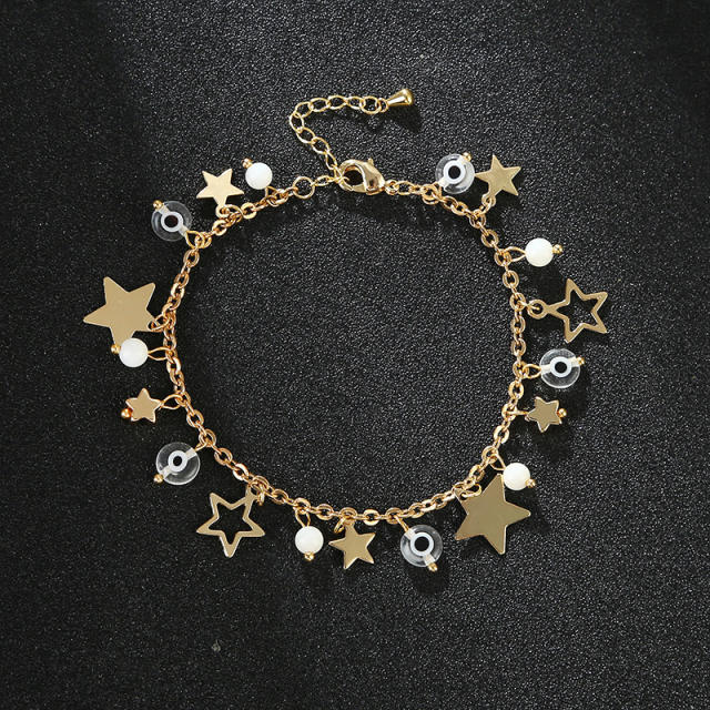 Gold color star charm clear evil eye chain bracelet