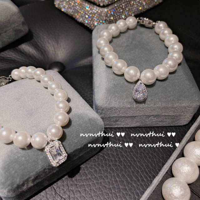 18K gold zircon pearl diamond pendant bracelet