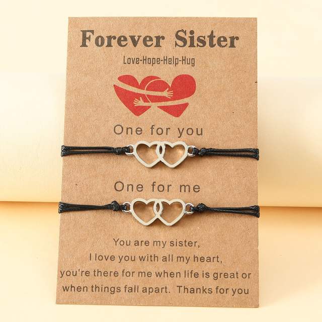 Forever sister heart wax line bracelet set