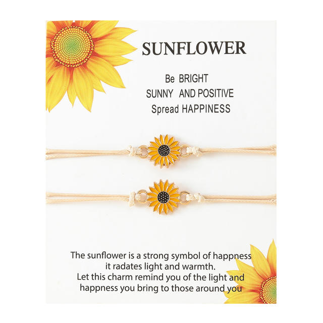 Enamel sunflower wax line bracelet set