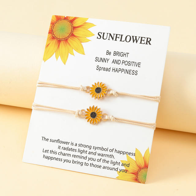 Enamel sunflower wax line bracelet set