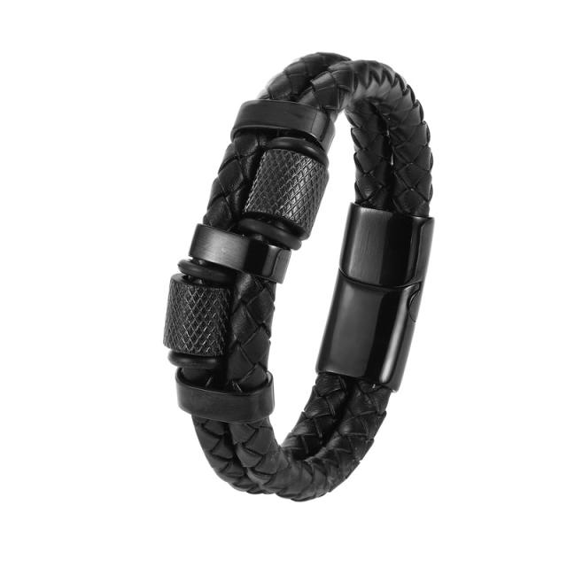 Stainless steel magnetic buckle leather bracelet braid bracelet