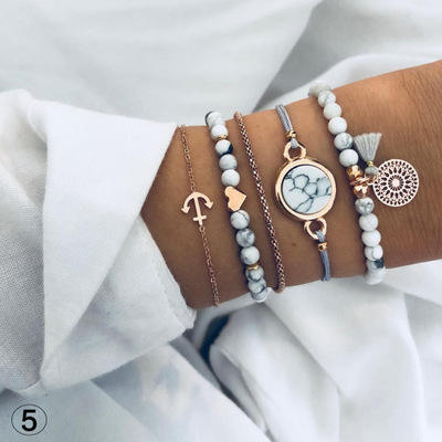 Boho popular turquoise beads tassel bracelet set
