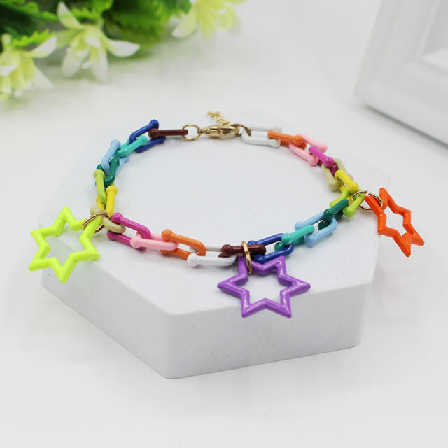 Colored enamel charm bracelet