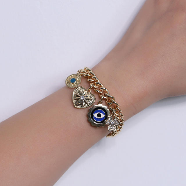 Enamel evil eye charm chain bracelet