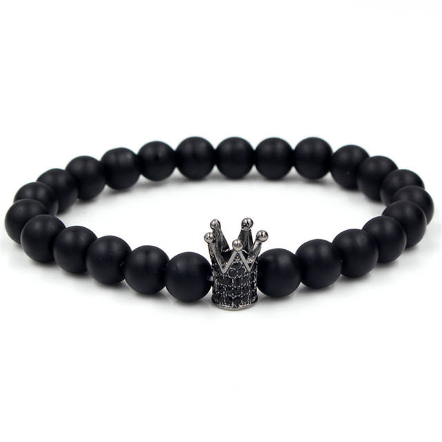 Three piece black color natural stone beads men's bracelet