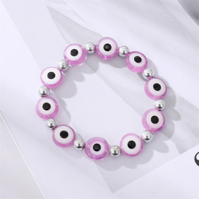 Color resin beads evil eye elastic bracelet