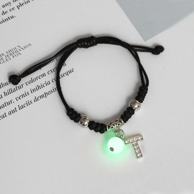 Luminous bracelet inital letter charm string bracelet couple best friends