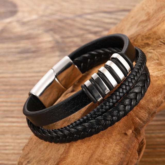 Occident fashion three layer leather cord weaving bangle for Man