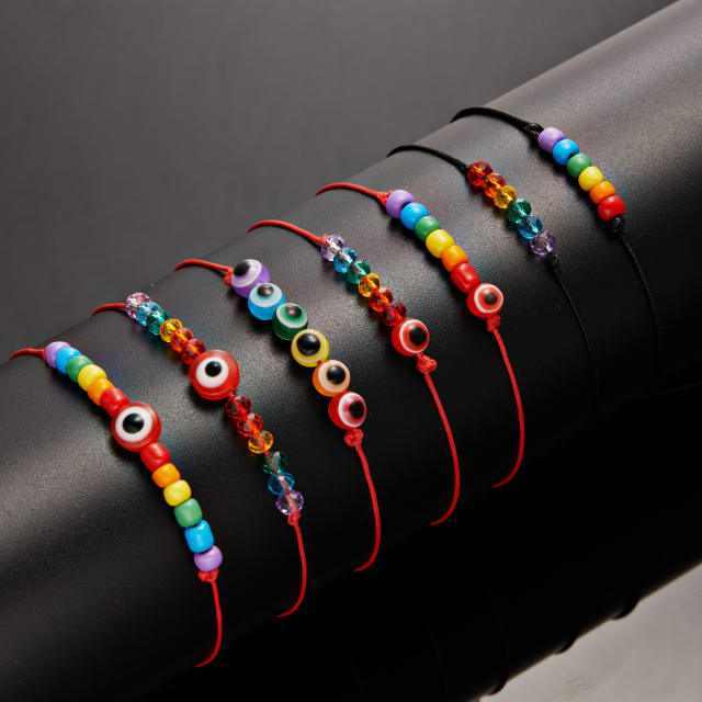 Seed beads wax line evil eye series string bracelet