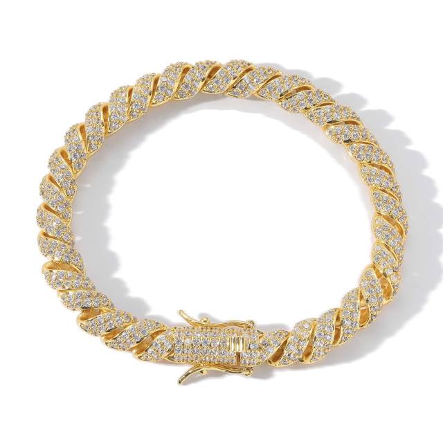 Hiphop full of cubic zircon shiny chain bracelet for men