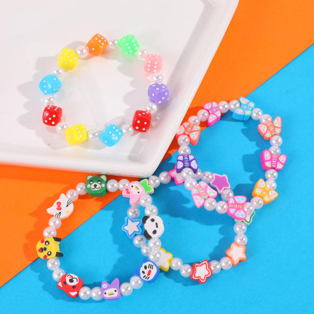 Cartoon animal butterfly faux pearl beaded bracelet