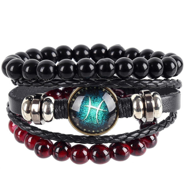 Zodiac series beaded leather bracelet