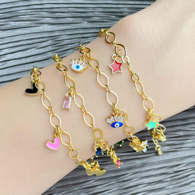 Korean fashion enamel evil eye star heart charm chain bracelet