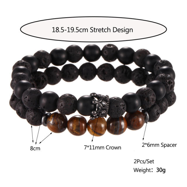Tiger eye stone beaded bracelet set for men