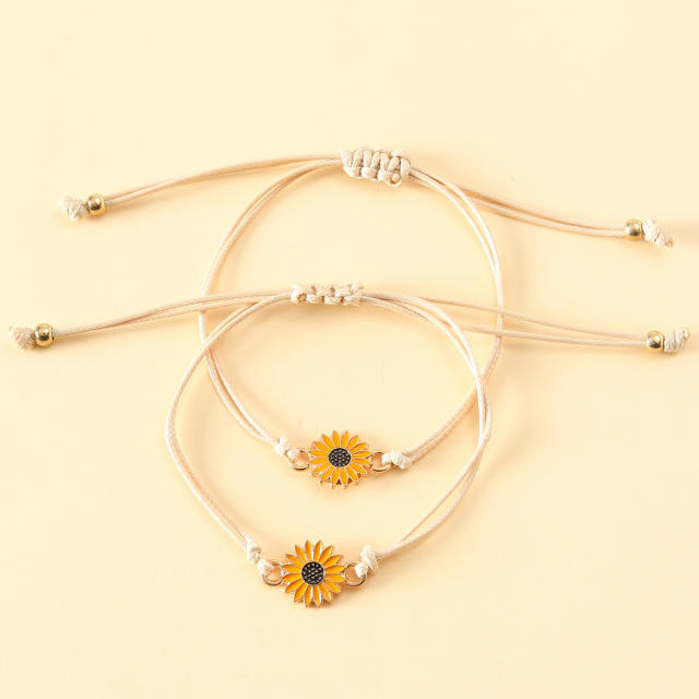 Enamel sunflower wax line bracelet set