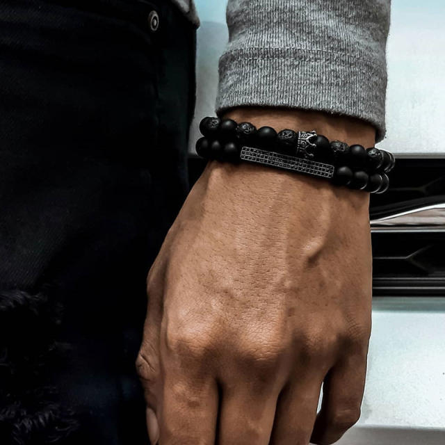 Vintage black color beaded bracelet set for Men