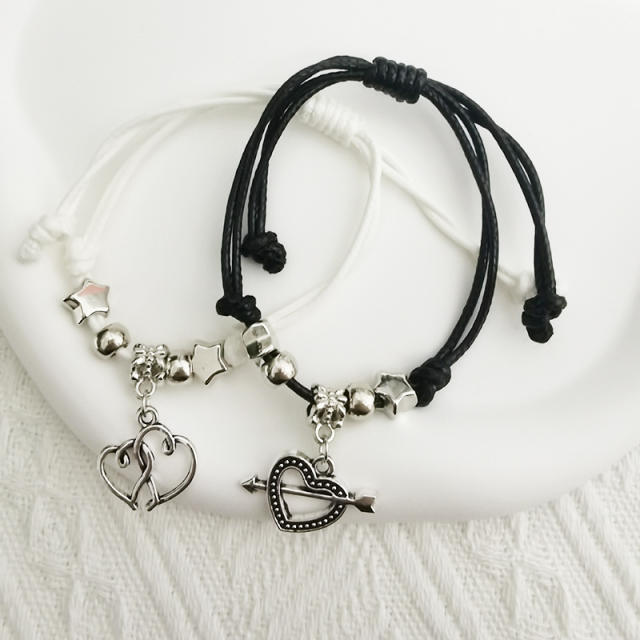 Classic white black color heart arrow charm couples bracelet best friends