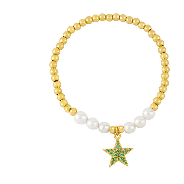 Amazon hot sale faux pearl star charm beaded elastic bracelet