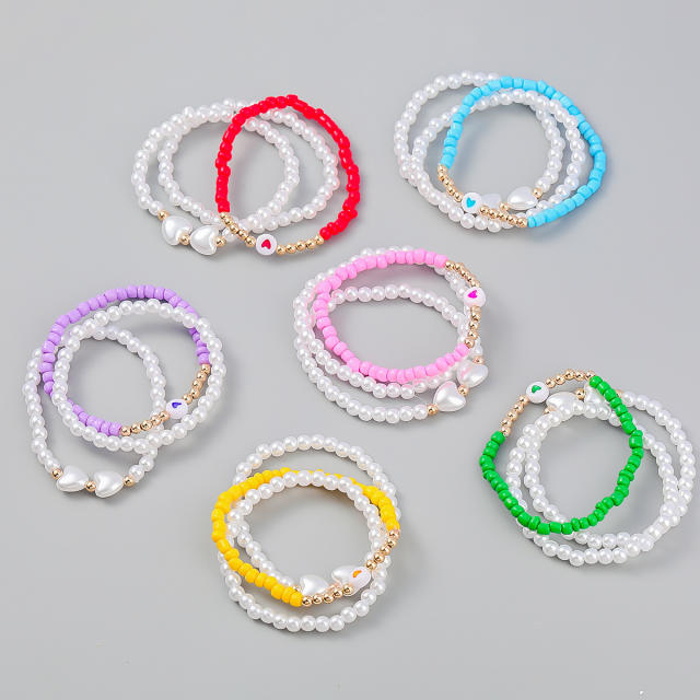 3pcs faux pearl colored resin beaded bracelet set