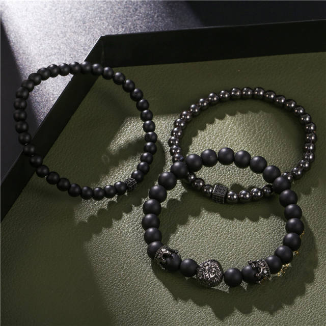 Vintage black color beaded bracelet set for Men