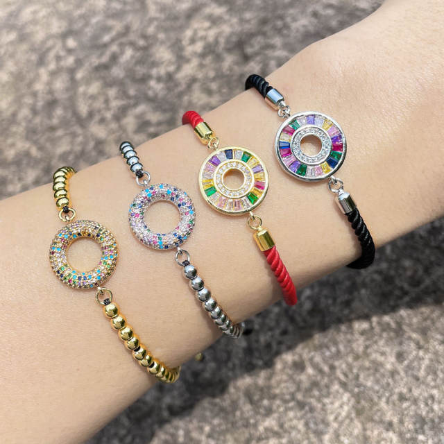 Rainbow cubic zircon setting circle shape slide bracelet