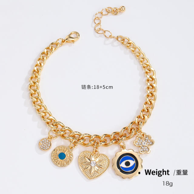 Enamel evil eye charm chain bracelet