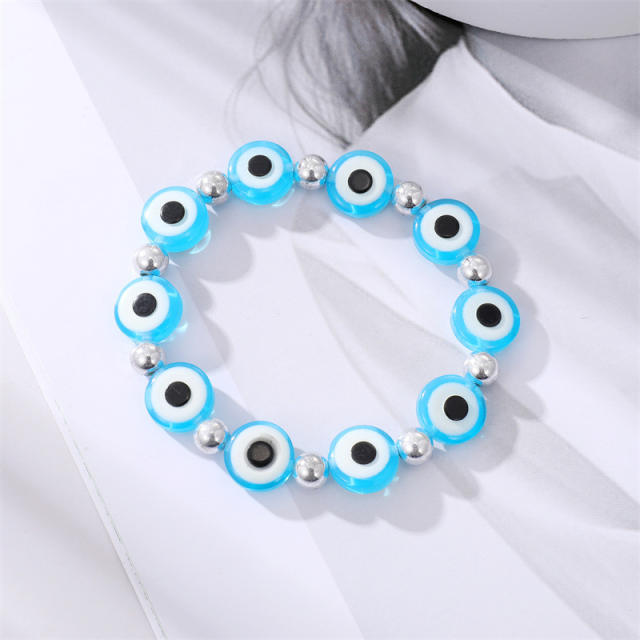 Color resin beads evil eye elastic bracelet
