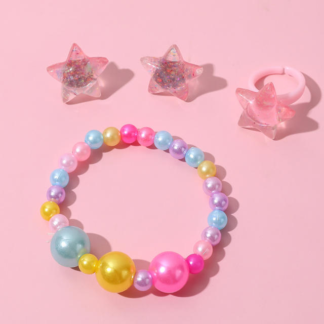 Hot sale star shaped acrylic beads bracelt rings set