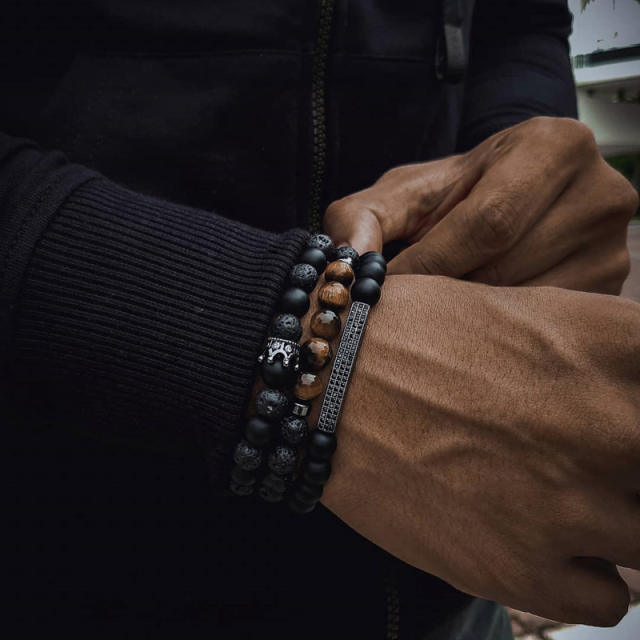 Vintage black color beaded bracelet set for Men