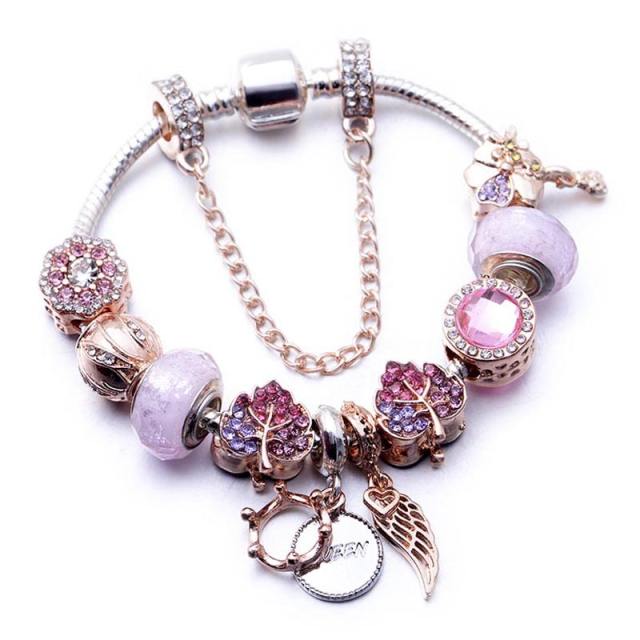 Luxury pink color sereis opal flower charm DIY bracelet