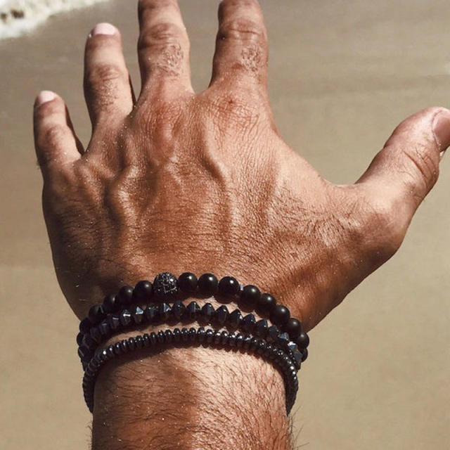 Vintage black color beaded bracelet set for Men