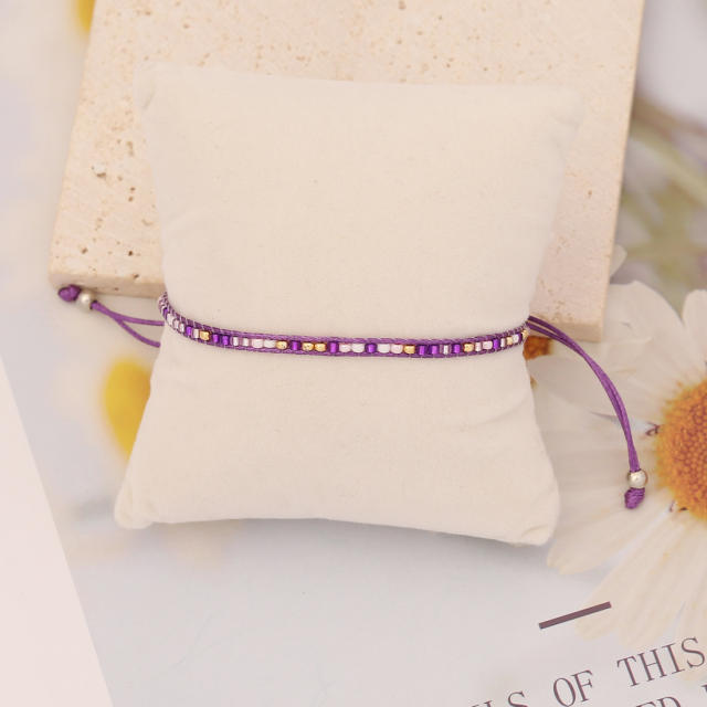 Purple color heishi beads seed beads braided bracelet