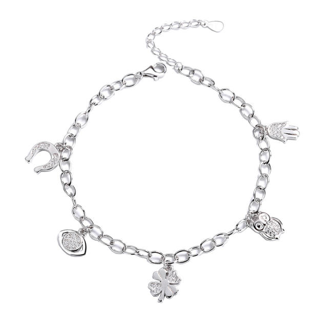 S925 sterling silver clover charm chain bracelet
