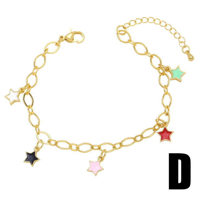 Korean fashion enamel evil eye star heart charm chain bracelet