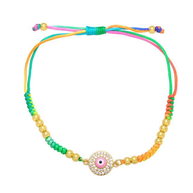 Boho color enamel evil eye color string braided bracelet