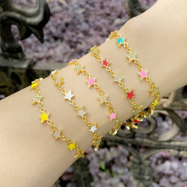 Color enamel star rhinestine bracelet for women