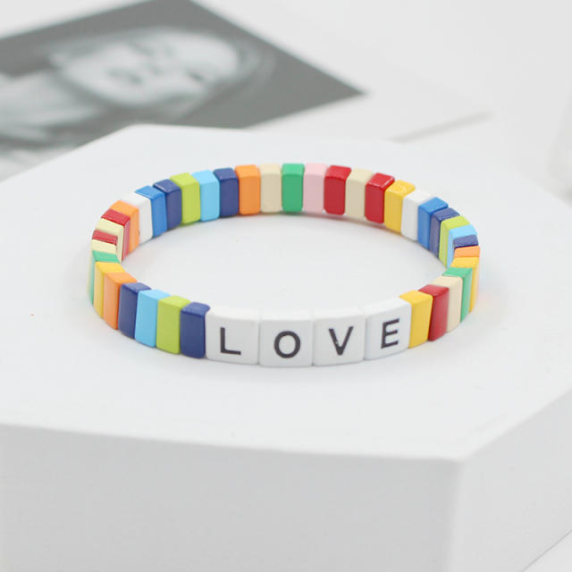 Boho enamel elastic letter bracelet