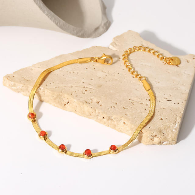 18KG stainless steel red agate snake chain bracelet